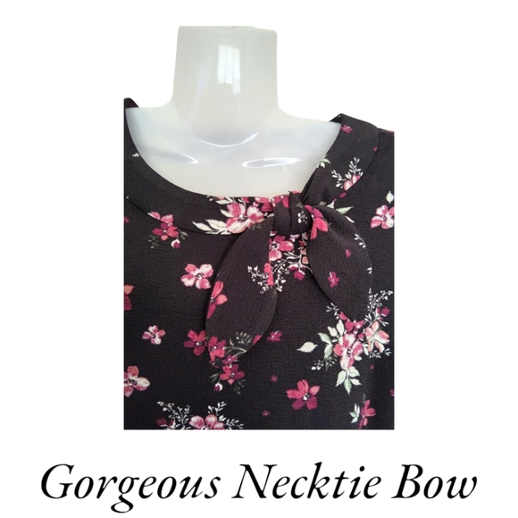 Nwt!! ELLE Designer Black and Floral Gorgeous Midi Dress With Bow Tie!!💖 - Picture 5 of 16